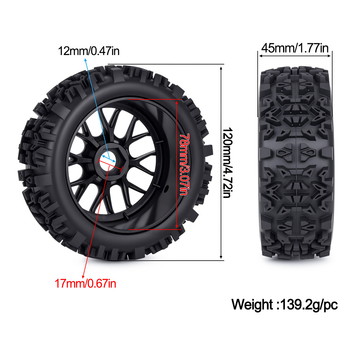 120MM Off-Road RC Tires 17mm H - Rc Hobby Trucks ulasan dan harga