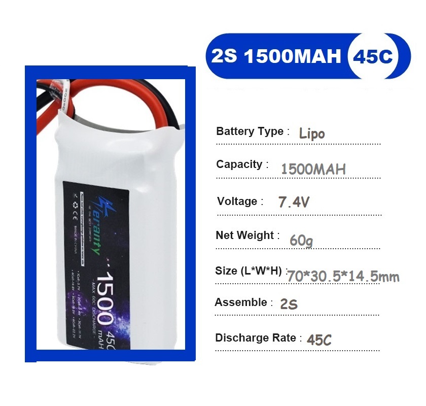 2PCS 7.4V Lipo 2S Battery 1500 - Rc Hobby Drone ulasan dan harga
